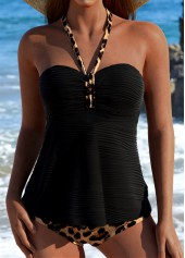Rotita – Jacquard-Tankini-Set mit schwarzem Leoparden-Patchwork