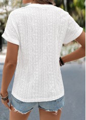 White tops,Plain Color tops,ROTITA Lace White Split Neck Short Sleeve Blouse