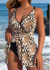 Golden swimwear,Leopard swimwear,Animal Print swimwear,ROTITA Surplice Golden Leopard One Piece Swimdress