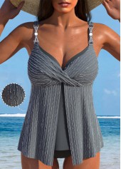 Rotita – Überkreuztes Tankini-Set aus grauem Jacquard