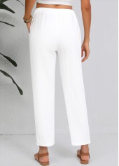 White bottoms,Plain Color bottoms,Straight Leg Elastic Waist White High Waisted Pants