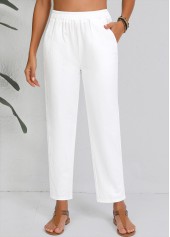 White bottoms,Plain Color bottoms,Straight Leg Elastic Waist White High Waisted Pants