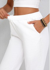 White bottoms,Plain Color bottoms,Straight Leg Elastic Waist White High Waisted Pants