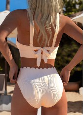 Beige swimwear,Plain Color swimwear,ROTITA Tie Beige High Waisted Bikini Set