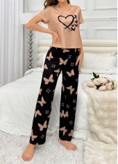 Lounge-Oberteil und Hose mit Rundhalsausschnitt in hellem Kamel