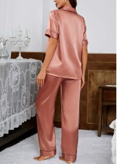Dusty Pink loungewear,Plain Color loungewear,Dusty Pink Turn Down Collar Lounge Top and Pants