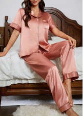 Dusty Pink loungewear,Plain Color loungewear,Dusty Pink Turn Down Collar Lounge Top and Pants