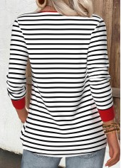 Red tops,Striped tops,Geometric tops,ROTITA Zipper Striped Red V Neck Long Sleeve T Shirt