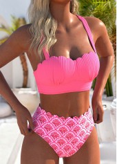 ROTITA Scalloped Hem Hot Pink Floral Print Bikini Set