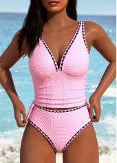 Rotita – Tankini-Set mit V-Ausschnitt und Kontrasteinfassung in Rosa