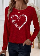 Red plus size,Heart plus size,Animal Print plus size,ROTITA Plus Size Patchwork Red Heart Print T Shirt