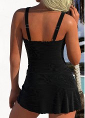 Black swimwear,Plain Color swimwear,ROTITA Jacquard Black Tie One Piece Swimdress
