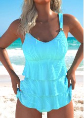Cyan swimwear,Plain Color swimwear,ROTITA Cyan Color V Neck Tankini Set