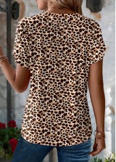 Dark Coffee tops,Leopard tops,Animal Print tops,ROTITA Leopard Dark Coffee V Neck Short Sleeve T Shirt