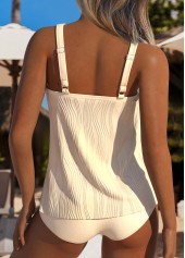 Beige swimwear,Plain Color swimwear,ROTITA Patchwork Beige Cross Hem Tankini Set