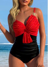 maillot de bain une pièce en patchwork jacquard rouge rotita