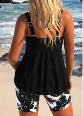 Black swimwear,Tribal swimwear,ROTITA Surplice Black Feathers Print Tankini Set