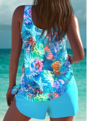 Cyan swimwear,Animal Print swimwear,ROTITA Tie Cyan Marine Life Print Tankini Set
