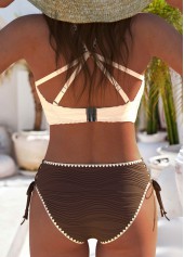 Light Camel swimwear,Plain Color swimwear,ROTITA V-Neck Ruched Light Camel Bikini Set
