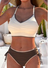 Light Camel swimwear,Plain Color swimwear,ROTITA V-Neck Ruched Light Camel Bikini Set