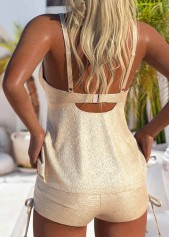 Champagne swimwear,Plain Color swimwear,ROTITA Hot Stamping Champagne Mid Waisted Tankini Set