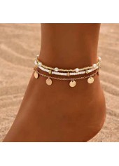 Golden jewelry,Geometric jewelry,Golden Beaded Design Alloy Anklet Set