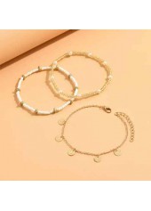 Golden jewelry,Geometric jewelry,Golden Beaded Design Alloy Anklet Set