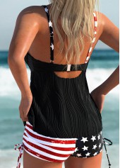 Black swimwear,Flag swimwear,ROTITA American Flag Black Button Tankini Set