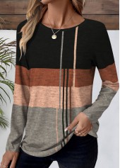 Rotita Patchwork-T-Shirt mit geometrischem Print in Schwarz mit Rundhalsausschnitt