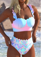 ensemble bikini taille haute à ourlet festonné rotita