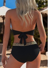 Black swimwear,Geometric swimwear,ROTITA Tie Black Geometric Print Bikini Set