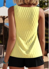 Light Yellow swimwear,Plain Color swimwear,ROTITA Cut Out Light Yellow Jacquard Tankini Set