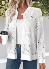 White plus size,Plain Color plus size,ROTITA Plus Size Jacquard White Stand Collar Track Jacket