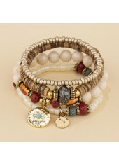 Round Light Camel Alloy Beaded Bracelet Set