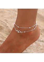 Silver jewelry,Heart jewelry,Heart Design Silver Layered Alloy Anklet