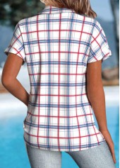 White tops,Plaid tops,Geometric tops,ROTITA Button Plaid White Short Sleeve Shirt