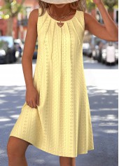 Yellow dresses,Plain Color dresses,Everyday dresses,Casual dresses,ROTITA Jacquard White A Line Round Neck Sleeveless Dress