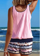 Pink swimwear,Striped swimwear,Geometric swimwear,ROTITA Tie Scoop Neck Pink Striped Tankini Set