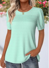 Mint Green tops,Plain Color tops,ROTITA Tuck Stitch Mint Green Round Neck T Shirt