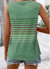 Green tops,Striped tops,Geometric tops,ROTITA Striped Green V Neck Sleeveless Tank Top