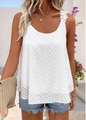 White tops,Plain Color tops,ROTITA Embroidery White Scoop Neck Strappy Camisole Top