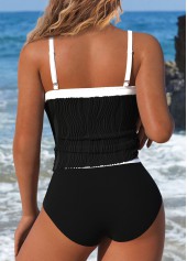 Black swimwear,Contrast Color swimwear,ROTITA Contrast Binding Black Tie Tankini Set