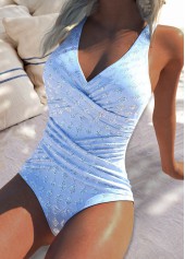 Blue swimwear,Plain Color swimwear,ROTITA Blue Jacquard Detail One Piece Swimwear
