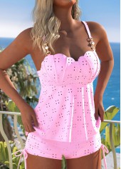 Light Pink swimwear,Plain Color swimwear,ROTITA Jacquard Light Pink Mid Waisted Tankini Set