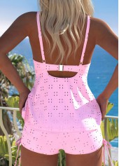 Light Pink swimwear,Plain Color swimwear,ROTITA Jacquard Light Pink Mid Waisted Tankini Set