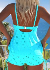 Light Blue swimwear,Plain Color swimwear,ROTITA Jacquard Light Blue Mid Waisted Tankini Set