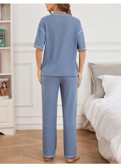 Blue loungewear,Plain Color loungewear,Blue Round Neck Short Sleeve Lounge Top and Pants
