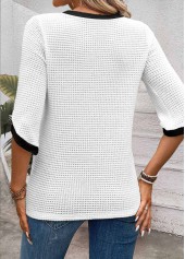 White tops,Plain Color tops,ROTITA Jacquard White Round Neck Half Sleeve T Shirt