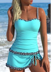 Rotita-Tankini-Set mit kontrastierender Bindung in Cyan gestreift und mittlerer Taille