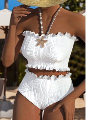 White swimwear,Plain Color swimwear,ROTITA Lace White High Waisted Bikini Set